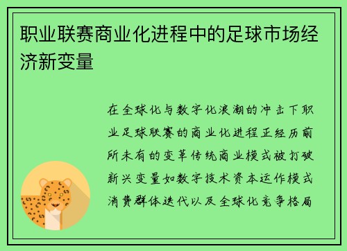 职业联赛商业化进程中的足球市场经济新变量